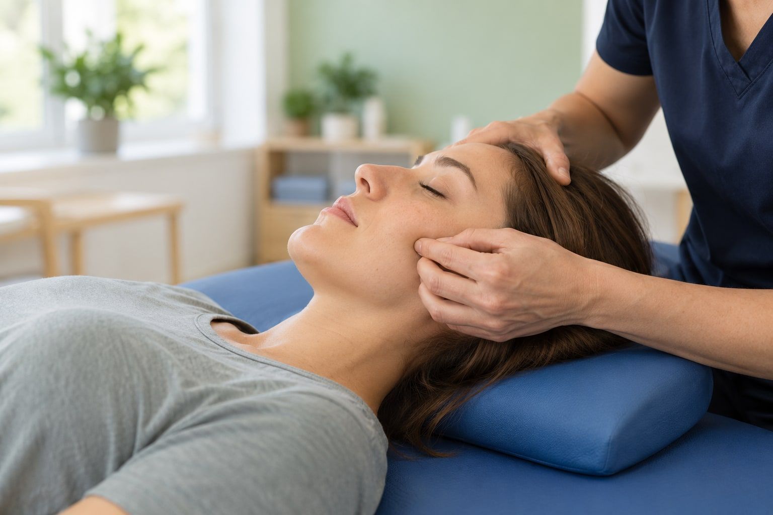 Gentle external treatment of the jaw muscles at the cheek